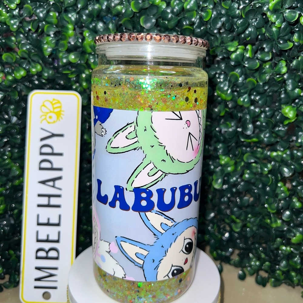 Yellow and brown Bubu inspired Snowglobe Tumbler Plastic